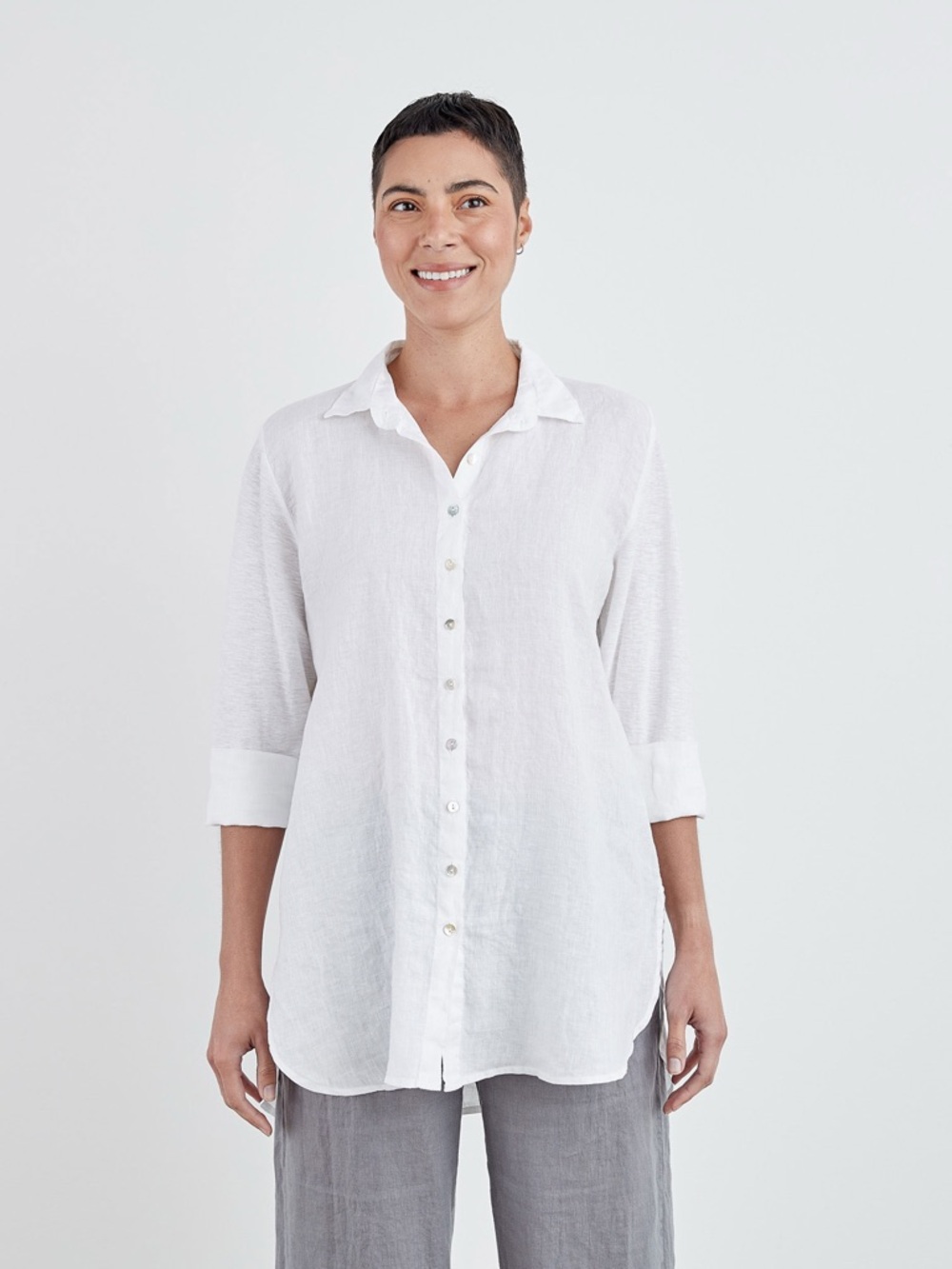 Cut Loose Easy Shirt Size Small White Linen Cotton
